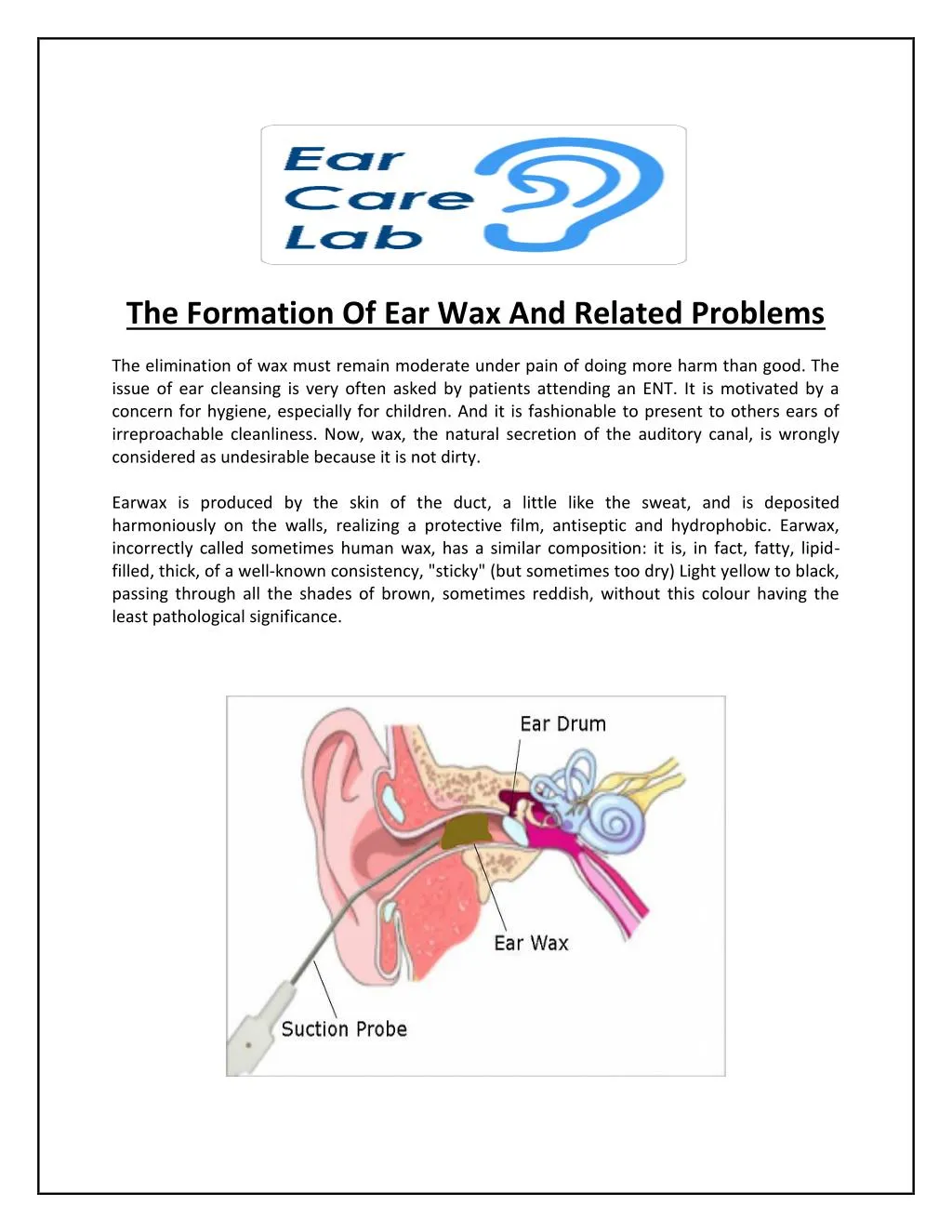 the formation of ear wax and related problems