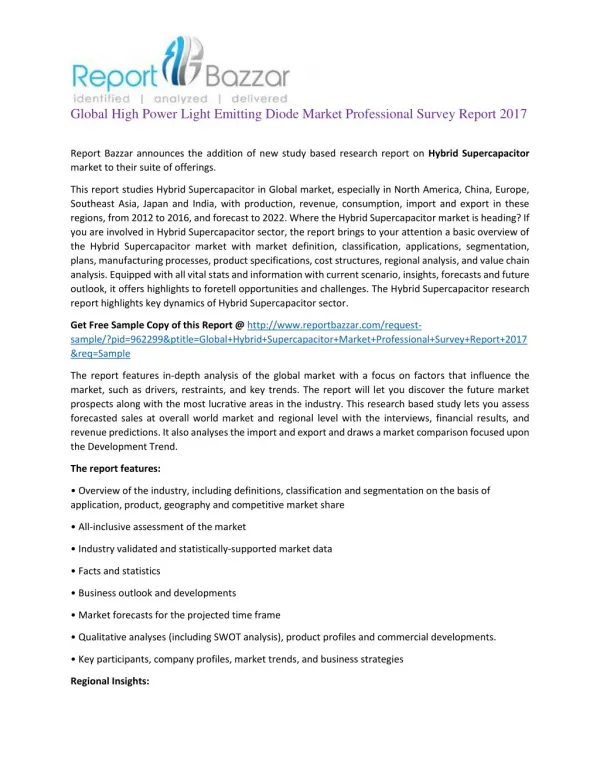 Global High Power Light Emitting Diode Market Professional Survey Report 2017