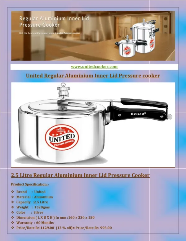 United Regular Aluminium Inner Lid Pressure Cooker