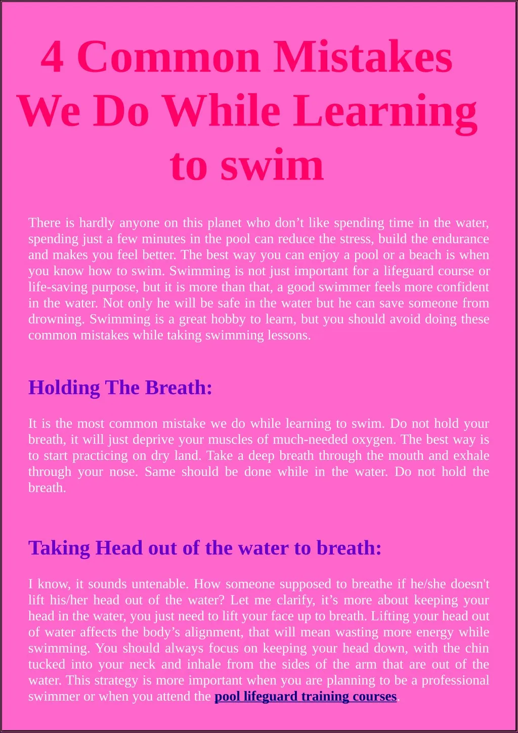 4 common mistakes we do while learning to swim