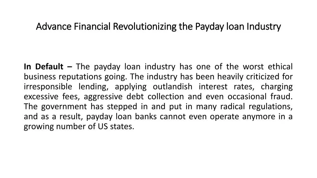 advance financial r evolutionizing the payday loan industry