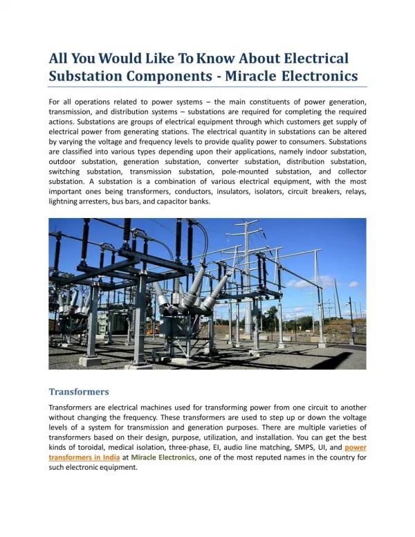 All You Would Like To Know About Electrical Substation Components - Miracle Electronics