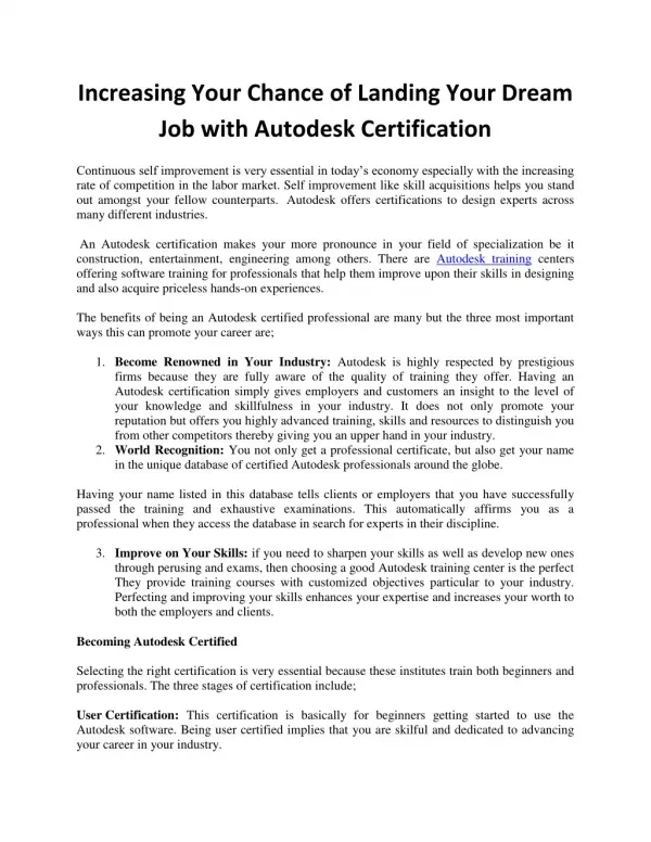 Increasing Your Chance of Landing Your Dream Job with Autodesk Certification