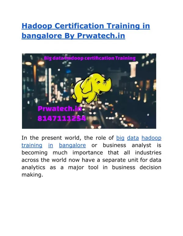 Hadoop training in bangalore by prwatech.in