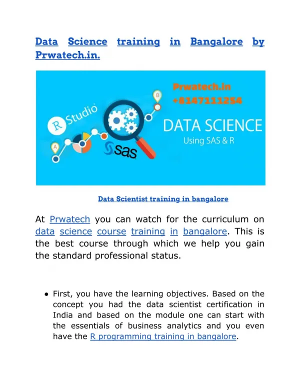 Data Science training in bangalore by prwatech.in