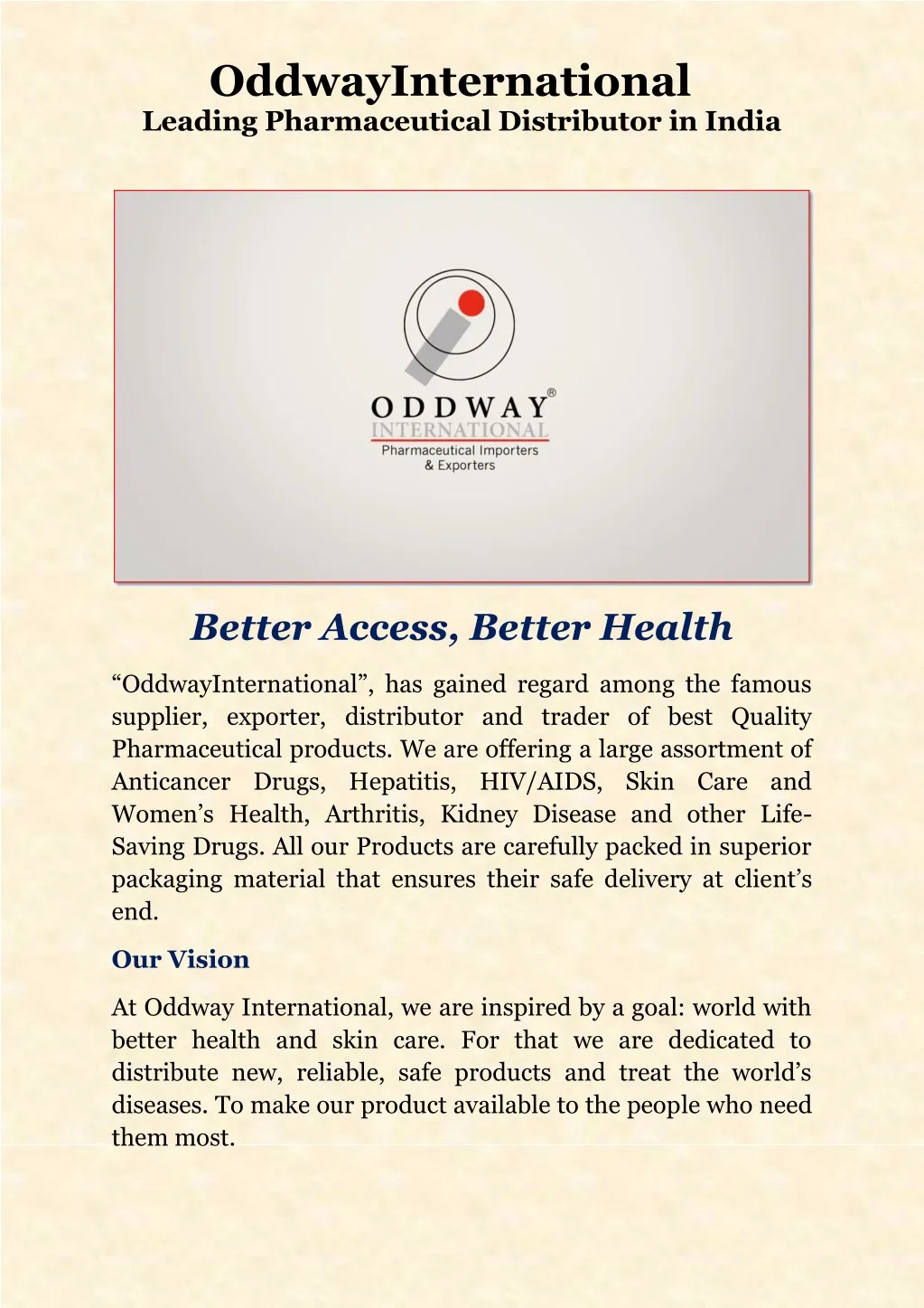 oddwayinternational leading pharmaceutical