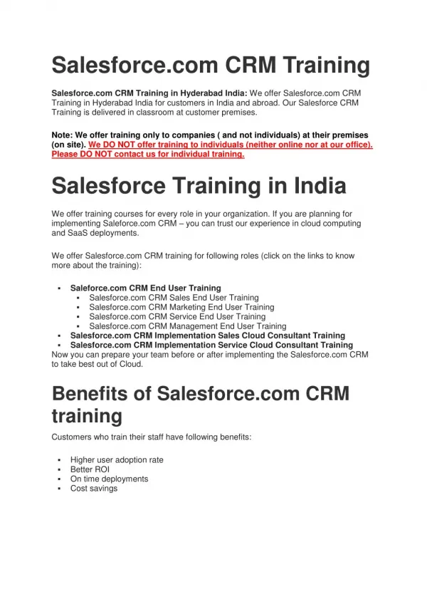 Salesforce Sales Cloud Training in India
