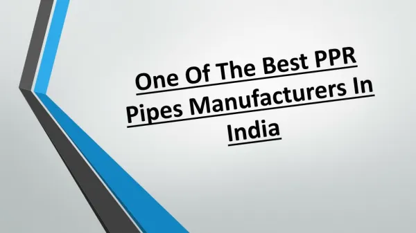 One Of The Best PPR Pipes Manufacturers In India