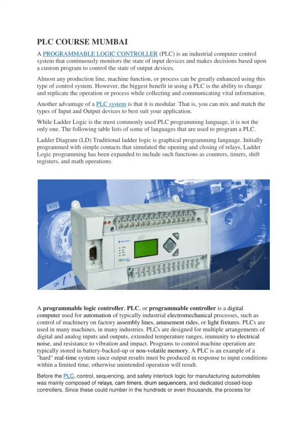 Plc course mumbai