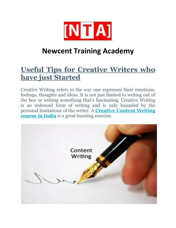 Creative content writing course in India | Newcent