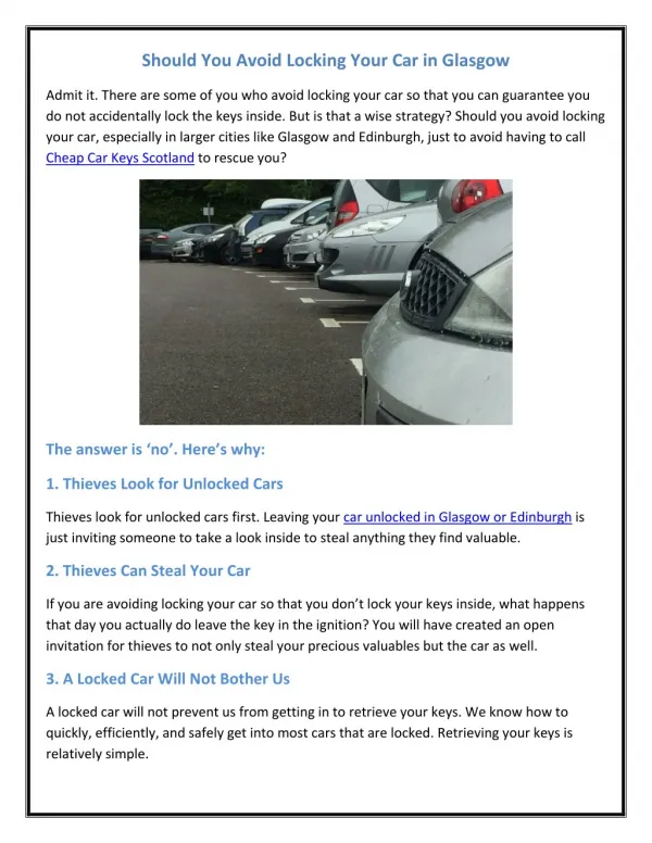 Should You Avoid Locking Your Car in Glasgow?