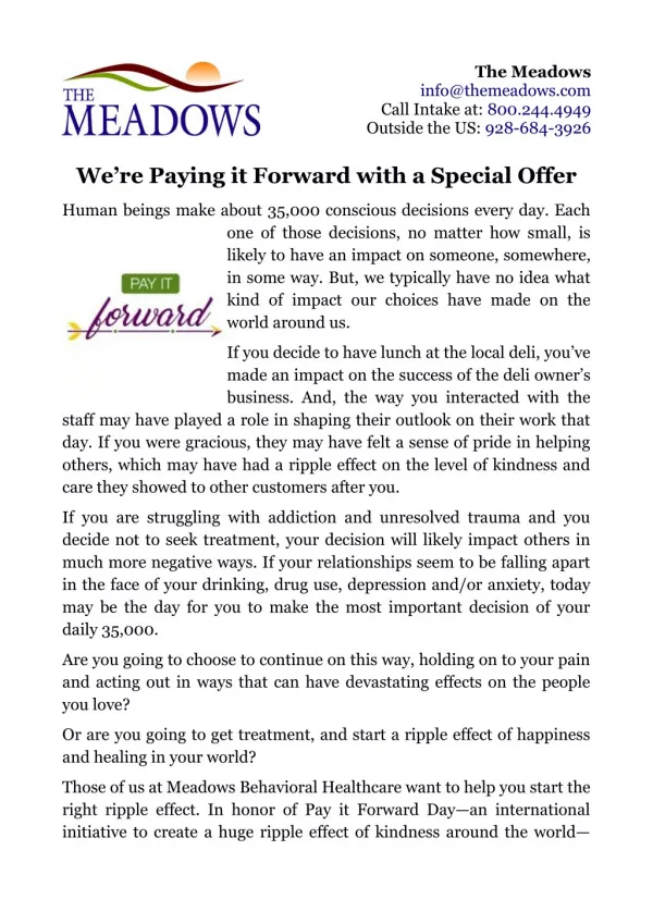 We’re Paying it Forward with a Special Offer