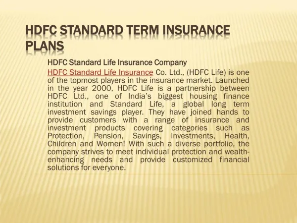 HDFC Standard Term Insurance Plans