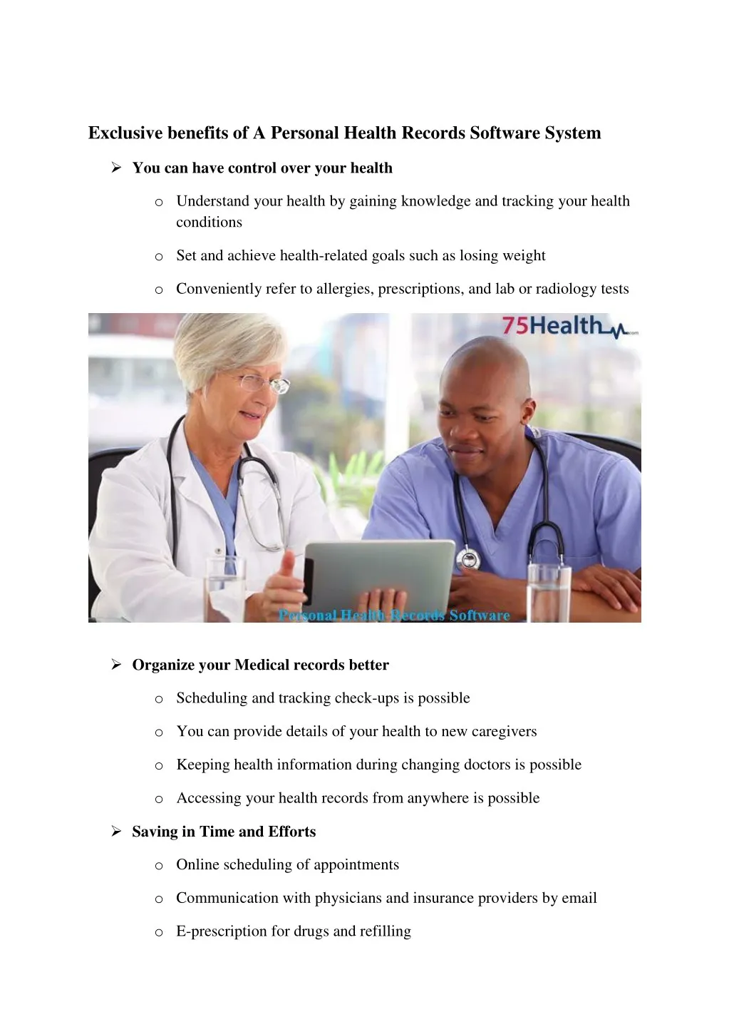 exclusive benefits of a personal health records