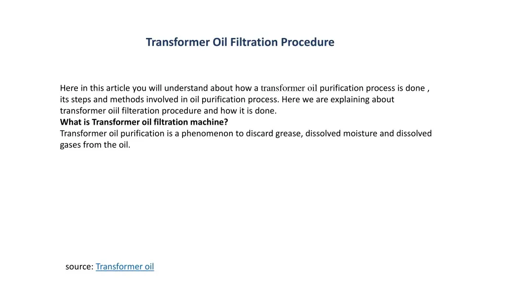 transformer oil filtration procedure