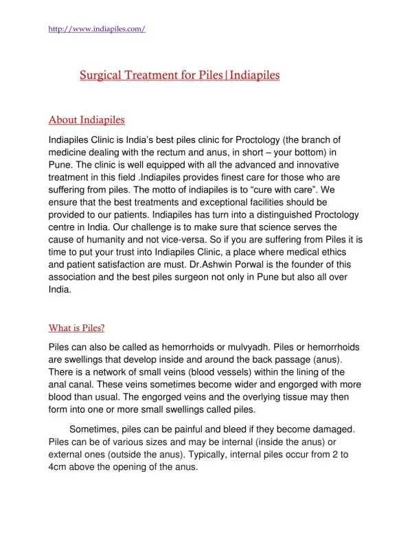 Surgical treatment for piles|Indiapiles