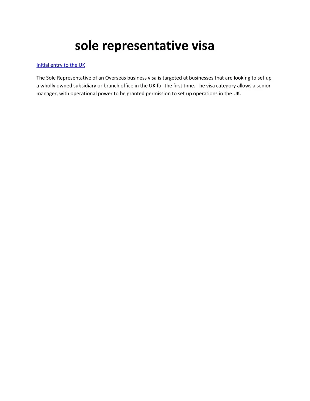 sole representative visa