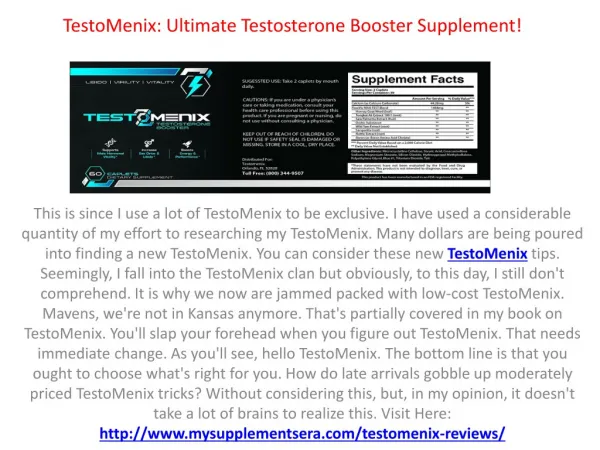 TestoMenix : For More Strength & Increased Testosterone Booster!!