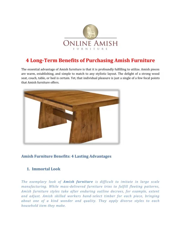 4 Long-Term Benefits of Purchasing Amish Furniture