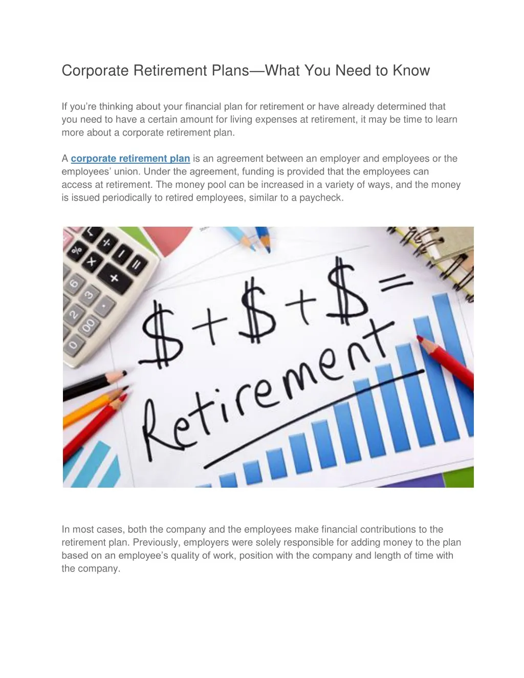 corporate retirement plans what you need to know