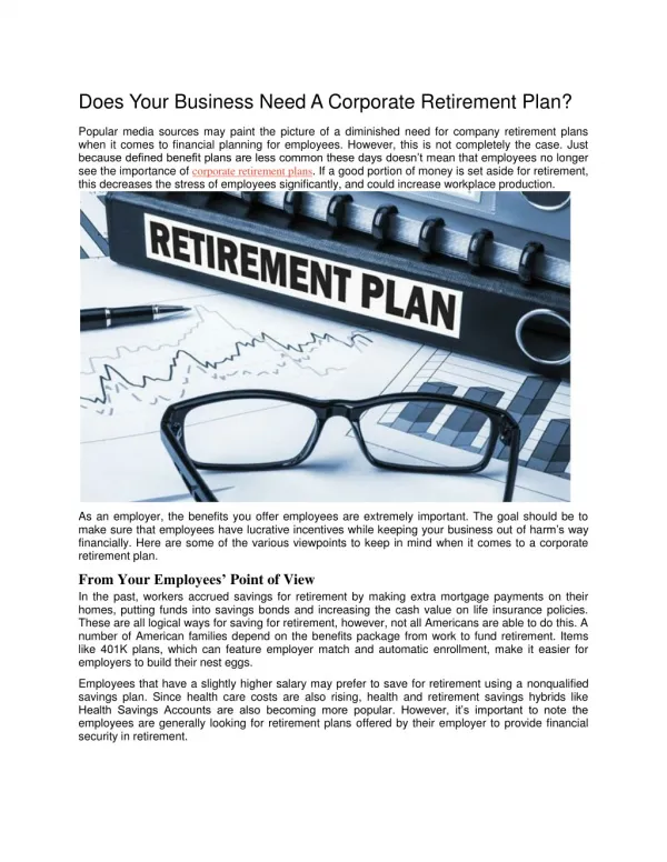 Does Your Business Need A Corporate Retirement Plan?