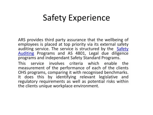 ISO 18001 SAFETY Auditing Experience