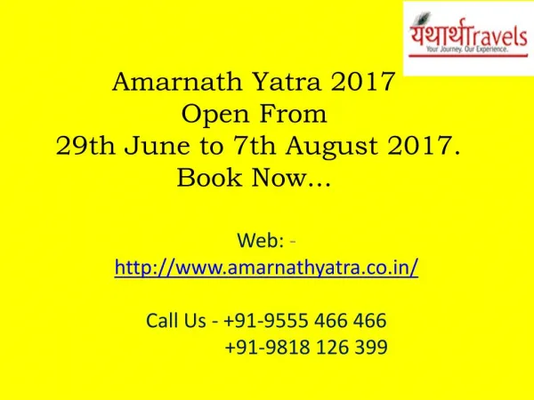 Amarnath Yatra 2017 | Call Us - 91-9555 466 466