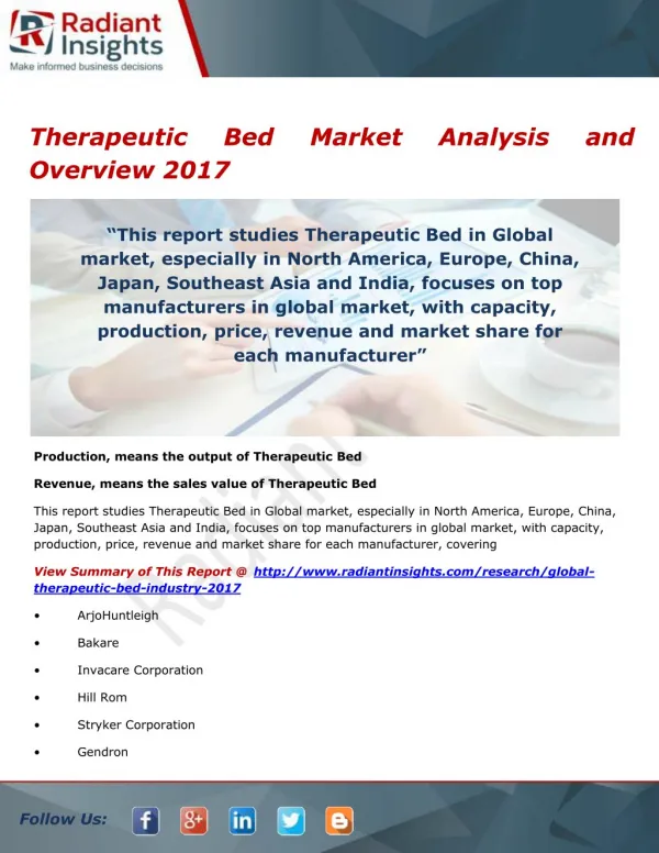 Therapeutic Bed Market Analysis and Outlook 2017