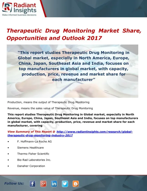 Therapeutic Drug Monitoring Market Analysis and Overview 2017