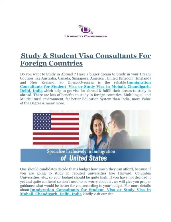 Immigration Consultants for Student & Student Visa For Abroad