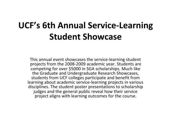 UCF s 6th Annual Service-Learning Student Showcase