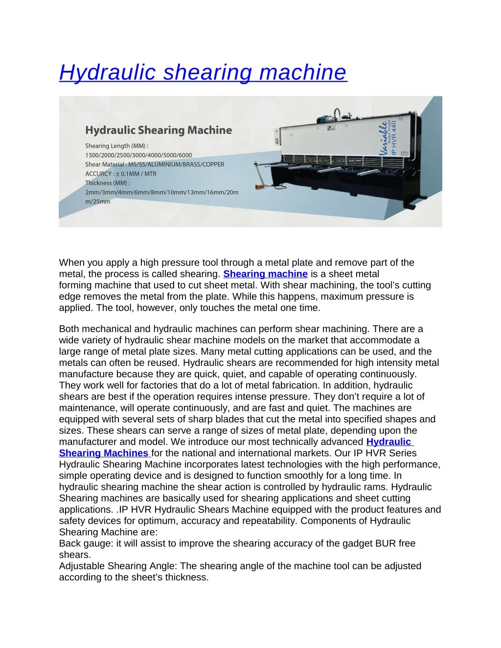 hydraulic shearing machine