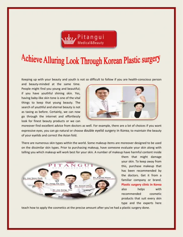 Achieve Alluring Look Through Korean Plastic surgery