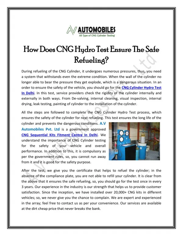 How Does CNG Hydro Test Ensure The Safe Refueling?