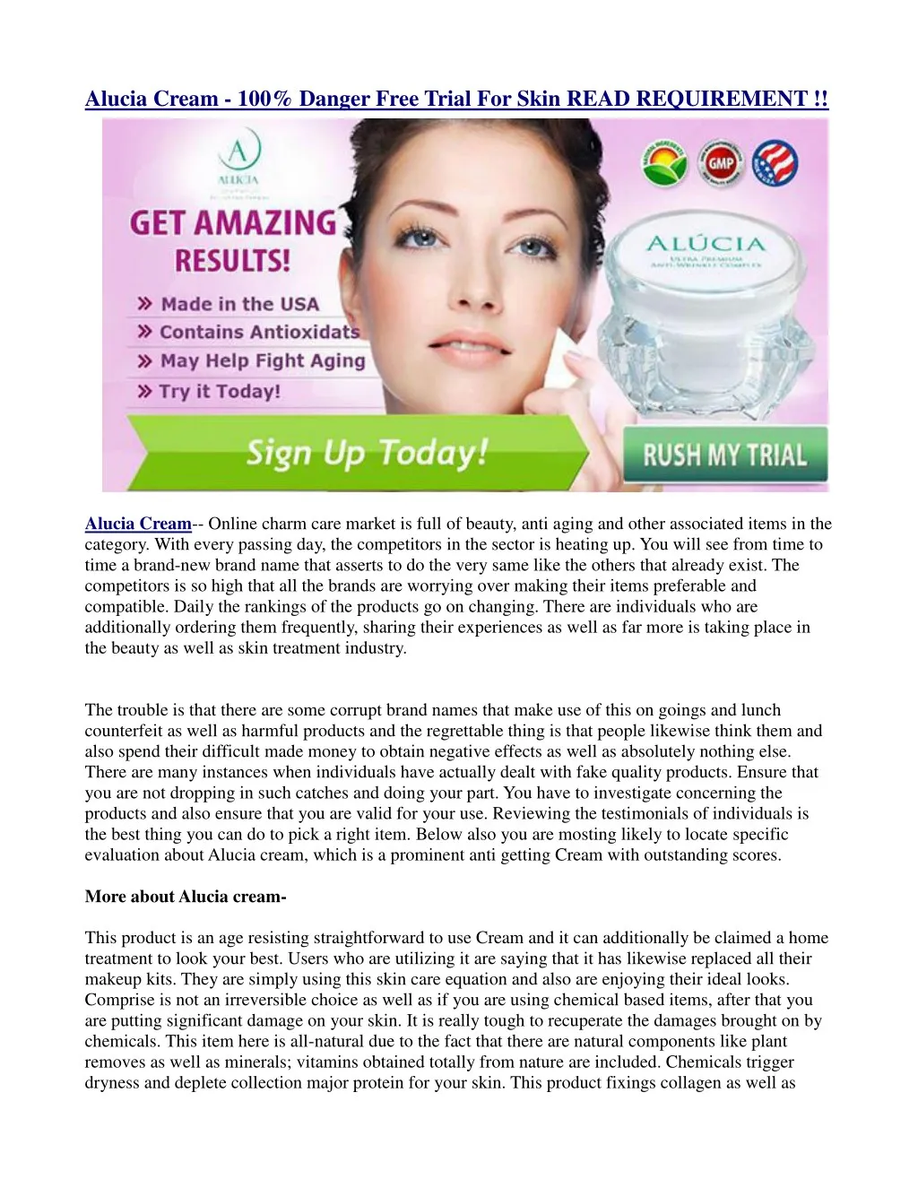 alucia cream 100 danger free trial for skin read