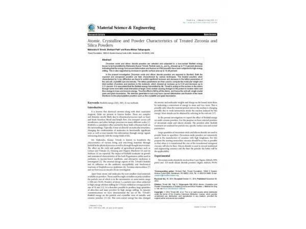 Atomic, Crystalline and Powder Characteristics of Treated Zirconia and Silica Powders