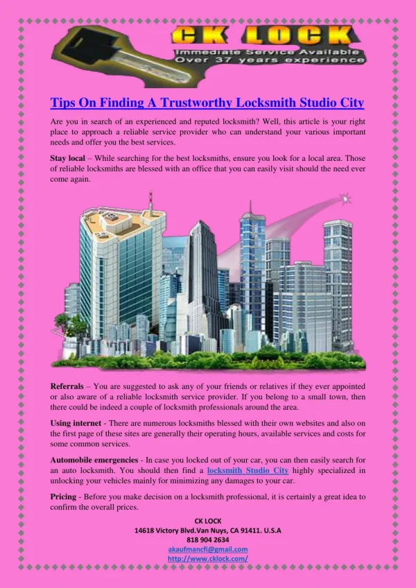 Tips On Finding A Trustworthy Locksmith Studio City