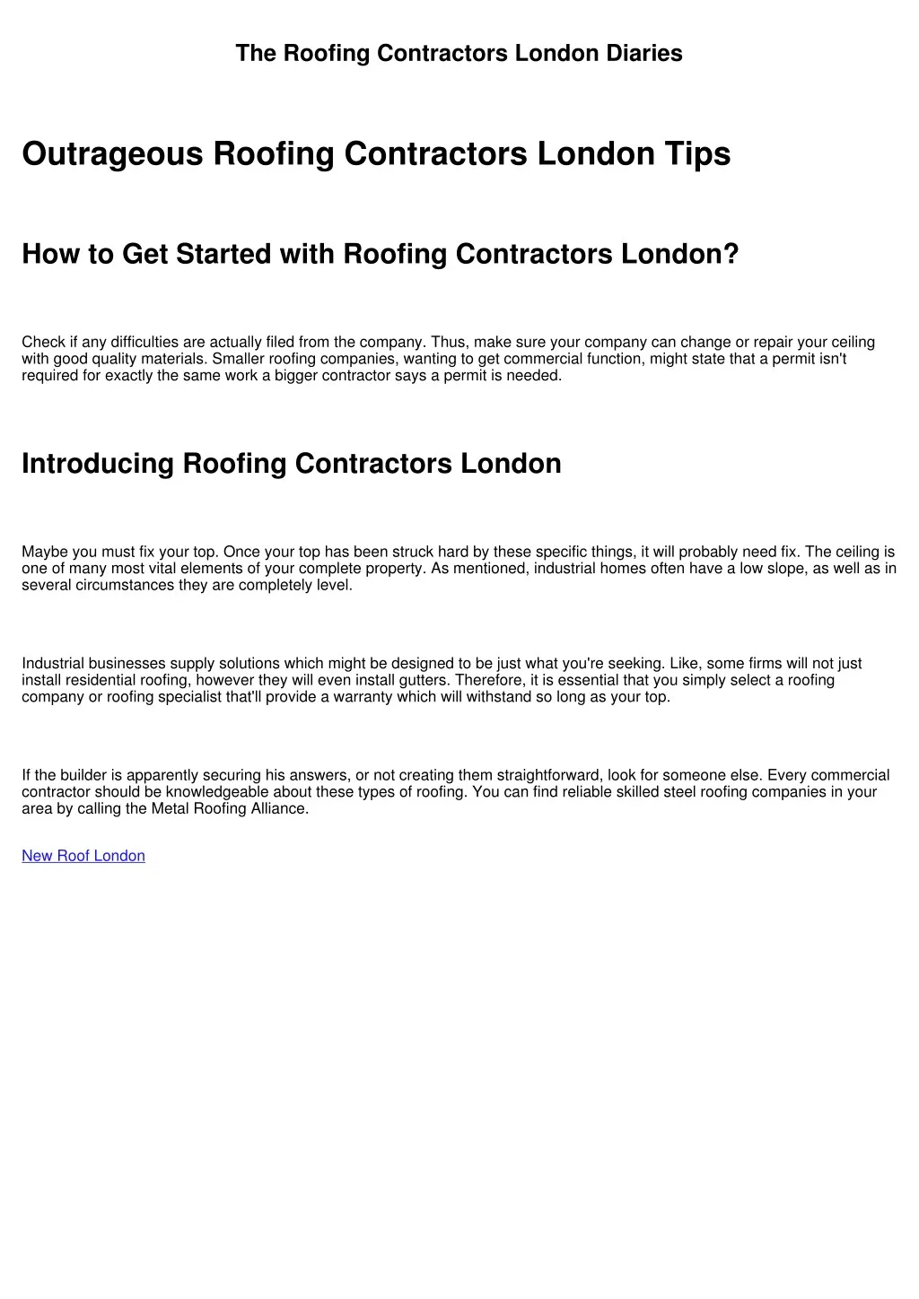 the roofing contractors london diaries