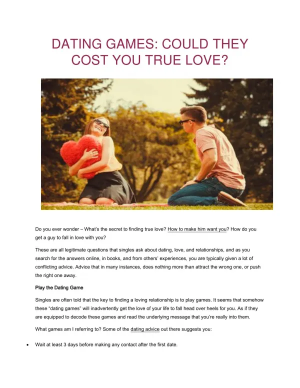 Dating Games: Could They Cost You True Love - Healthy You Healthy Love