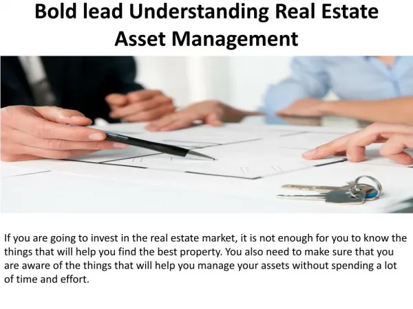 Bold lead Understanding Real Estate Asset Management