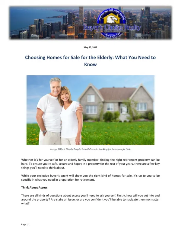 Choosing Homes for Sale for the Elderly: What You Need to Know