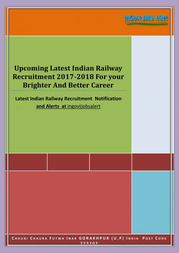 Upcoming Latest Indian Railway Recruitment 2017-2018 For your Brighter And Better Career