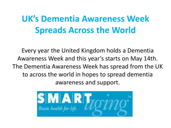 UK’s Dementia Awareness Week Spreads Across the World