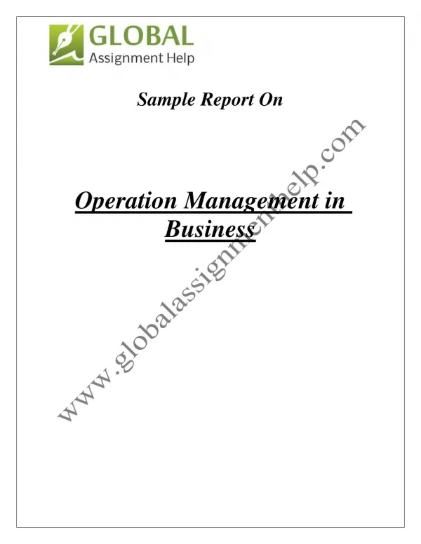 Sample On Operation Management in Business By Global Assignment Help