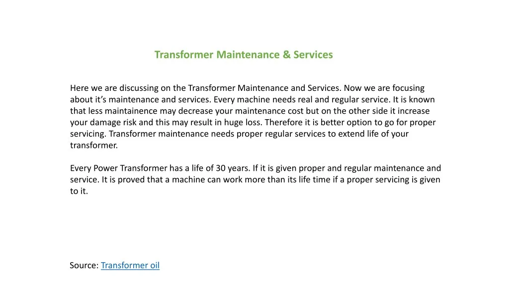transformer maintenance services