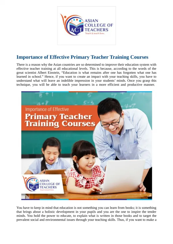 Importance of Effective Primary Teacher Training Courses