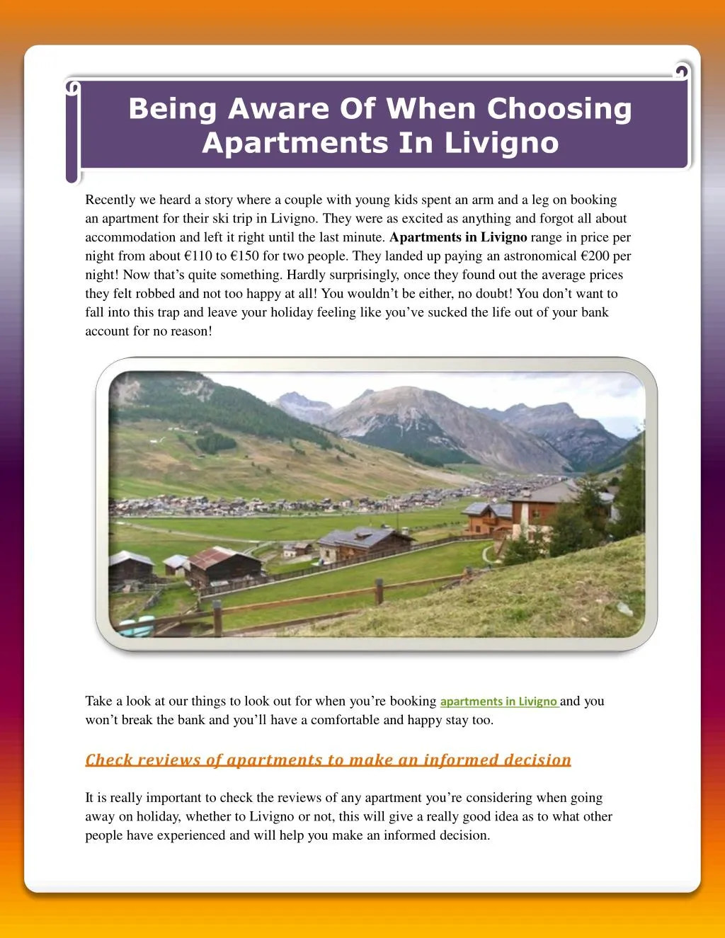 being aware of when choosing apartments in livigno