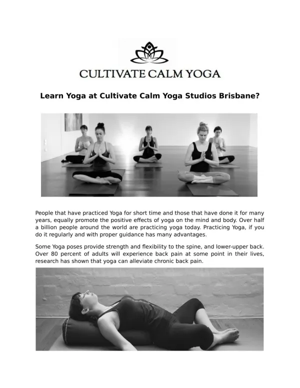 Learn Yoga at Cultivate Calm Yoga Studios Brisbane