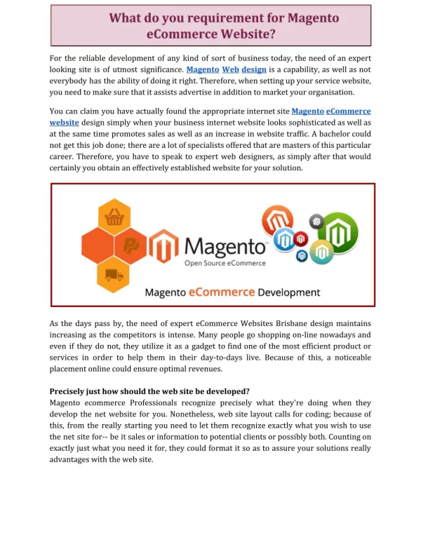 What do you requirement for Magento eCommerce Website?