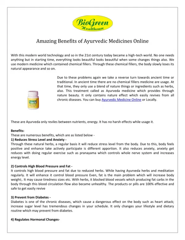 Ayurvedic Medicine Online- Biogreen Healthcare
